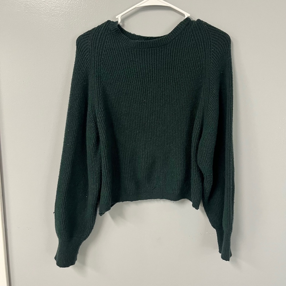 Poof Apparel Forest Green Ribbed Crossover Back Sweater Womens Medium COZY FALL